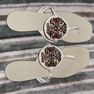 Tory Burch-Miller Sandals in Cream/White w/Colorful Embellishments-Size 10
